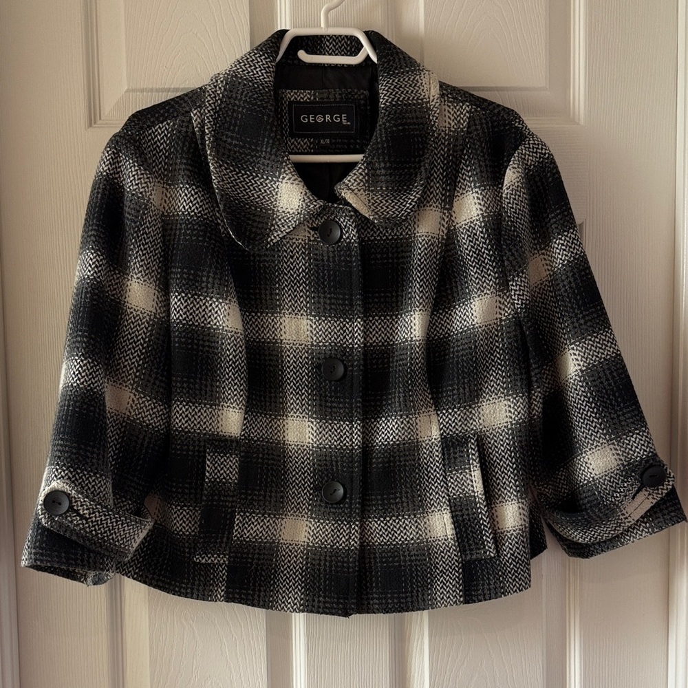 Classic Plaid Pea Coat - XL